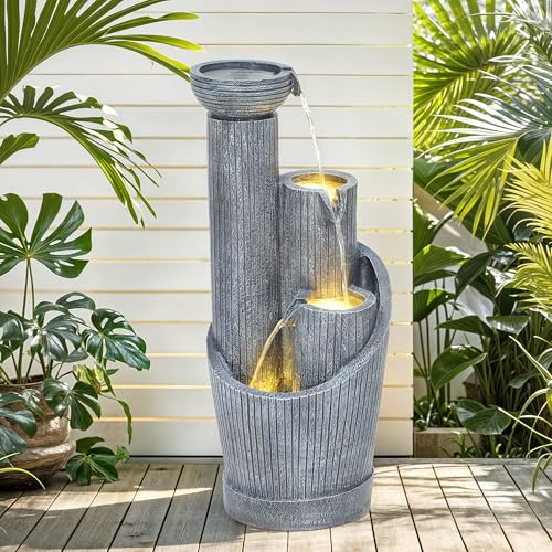 Autodaya 31" Modern Outdoor Water Fountain with Lights