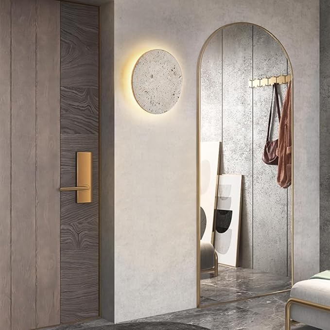 Nordic Style Postmodern Yellow Travertine Wall Sconce - Retro Wabi Sabi LED Light Fixture for Bedroom, Living Room, B&B Aisle - Natural Stone Art Lamp (23cm)