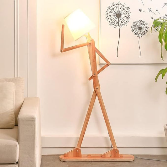 Cool Tall Wood Floor Lamp for Living Rooms Bedrooms - Office Corner Decorative Reading Standing Arc Light Creative Swing Arm Gift Ideas for Kids Boys Girls Bedside - LED Bulb Included (Ash)
