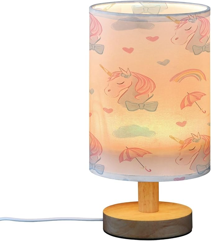 Bolaz Small Table Lamp for Bedroom Unicorn Rainbow Umbrella Pattern Table Lamp Nightstand Lamp for Livingroom Office Reading Working Table Desk