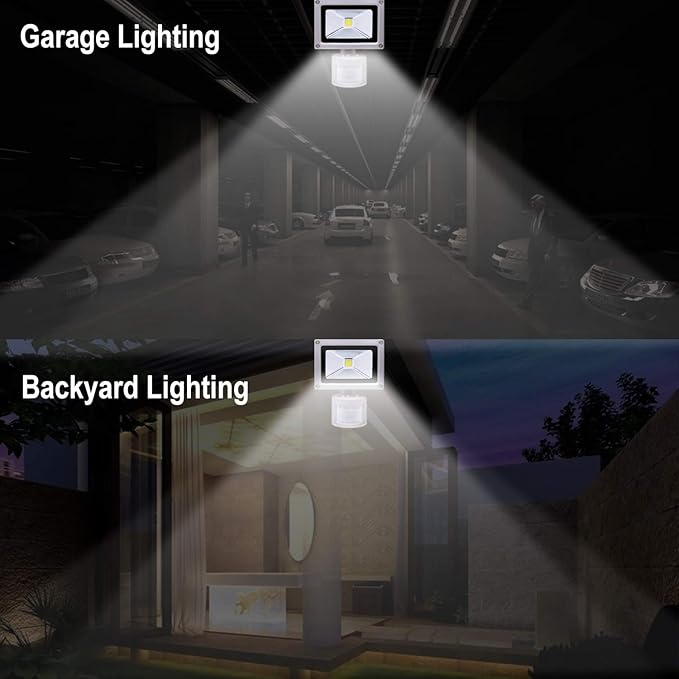 Z Motion Sensor Flood Lights Outdoor,10W Induction LED Lamp, IP65 Waterproof Spotlight,6500K LED Sensor Light,Security Light with US 3-Plug (Daylight White Grey)