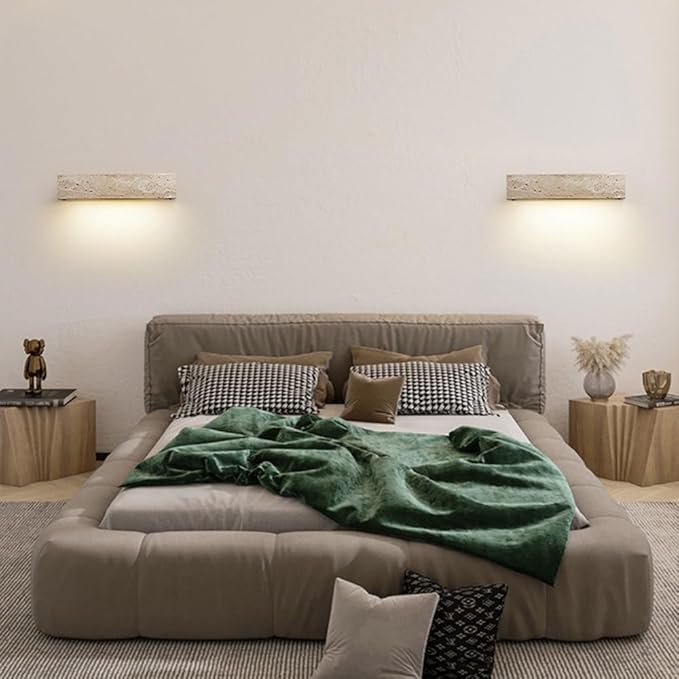 Outdoor/Indoor Natural Stone Wall Sconces, Exterior IP65 Waterproof Yellow Travertine Wall Lamp, Japanese Style Wabi-Sabi Art Decor Wall Lighting Fixtures for Entryway Hallway Bedroom