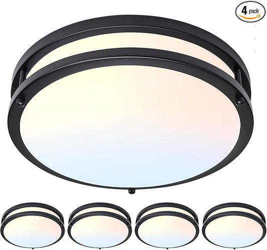 10 Inch Flush Mount Ceiling Light - 4 Pack 24W 3000K/3500K/4000K/5000K/6000K Dimmable Led Ceiling Light Fixture for Kitchen Hallway Bedroom Bathroom - Aura Lighting