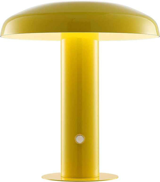 JONATHAN Y 11" Yellow Rechargeable LED Mushroom Table Lamp, Cordless Portable Dimmable Mid-Century Modern Accent Lamp, with Metal Shade, Touch Sensor (JYL7114C)