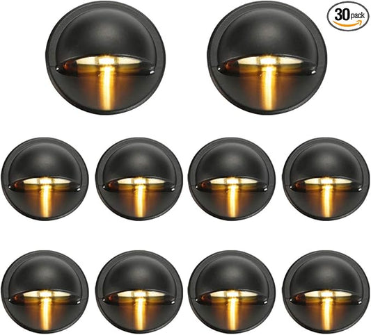 FVTLED Pack of 30 Warm White Low Voltage LED Deck Lights kit Φ1.38 Outdoor Garden Yard Decoration Lamp Recessed Landscape Pathway Step Stair Warm White LED Lighting, Black