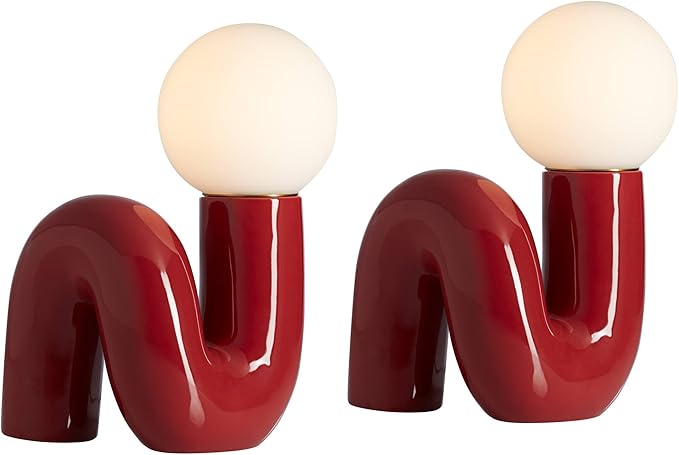 360 Lighting Fondant 11 1/2" Small Mid Century Modern Accent Table Lamps Set of 2 Velvet Red Ceramic Glass White Shade Living Room Bedroom Bedside Nightstand House Office Home