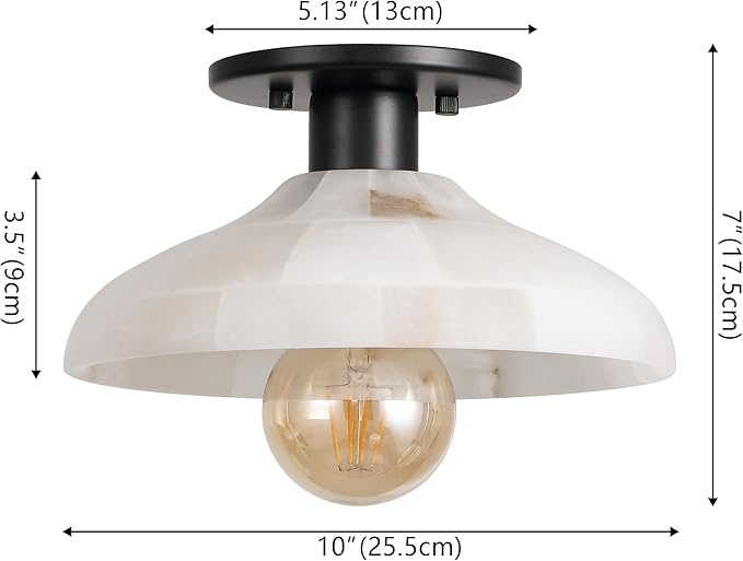 JONATHAN Y 10" Black/White Modern LED Semi Flush Mount Ceiling Fixture, Alabaster Shade for Hallway Bedroom Foyer, Mid-Century Dimmable Lamp, Edison LED Bulb Included (JYL1207B)