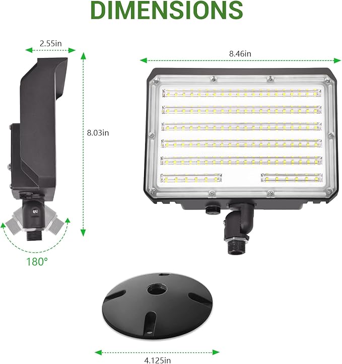 2Pack 80W LED Flood Light Outdoor, Security Light with Dusk-to-Dawn Photocell 5000K Daylight 12,000LM 100-277V Super Bright(800W Halogen Equiv)Adjustable Knuckle Mount IP65 Waterproof for Yard Garage - Aura Lighting