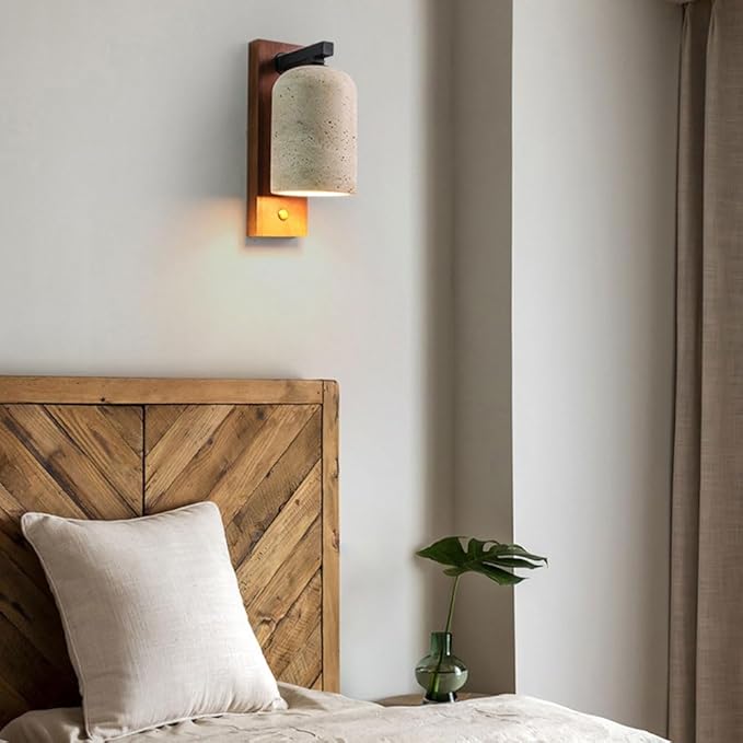 Modern Wall Mounted Vanity Lights for Bedroom & Living Room, Wabi-Sabi Style Walnut & Travertine Sconces, E26 Fixtures for Indoor Reading & Hallway Decor