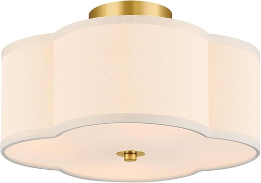 VONLUCE Semi Flush Mount Ceiling Light, 12.8" Ceiling Light Fixture with Four Leaf Clover-Shaped, 4-Light Modern Light Fixture for Bedroom Living Room Nursery Hallway, White Shade & Gold Finish - Aura Lighting