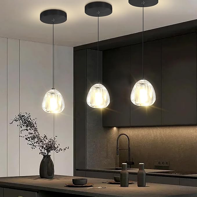 1-Light Crystal Pendant Light Mini Chandelier Crystal Ball Chandelier for Kitchen Island Dining Room Bedroom Hallway Black Mini Globe Hanging Light Fixture