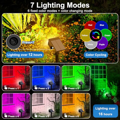 Solar Color Changing Spot Lights Outdoor Waterproof Colored RGB Solar Powered Landscape Lights for Yard 7 Lighting Modes Multicolor Solar Spotlights for Pathway Garden Outside (6 Count)