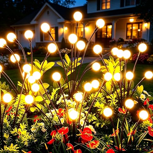 Solar Lights Outdoor Waterproof 4 Pack of 32 LEDs Garden Patio Firefly Decoration Unique Gifts Women Grandparents (4 Count)