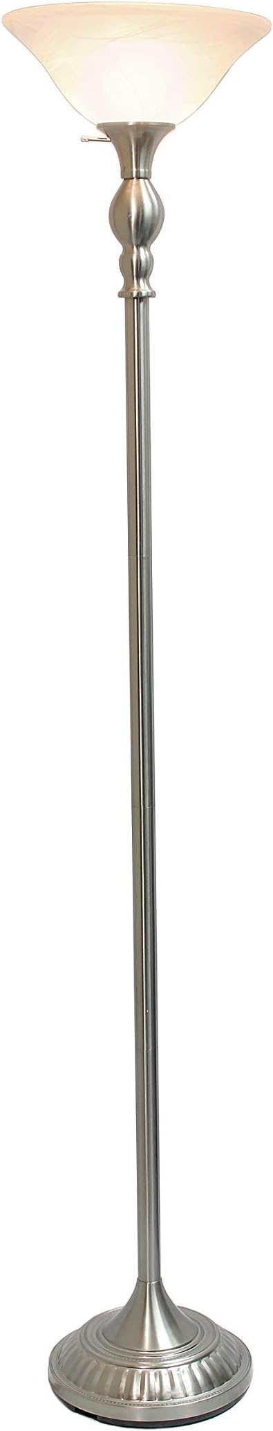 Elegant Designs LF2001-BSN 1 Light Torchiere Marbleized White Glass Shade Floor Lamp, Brushed Nickel