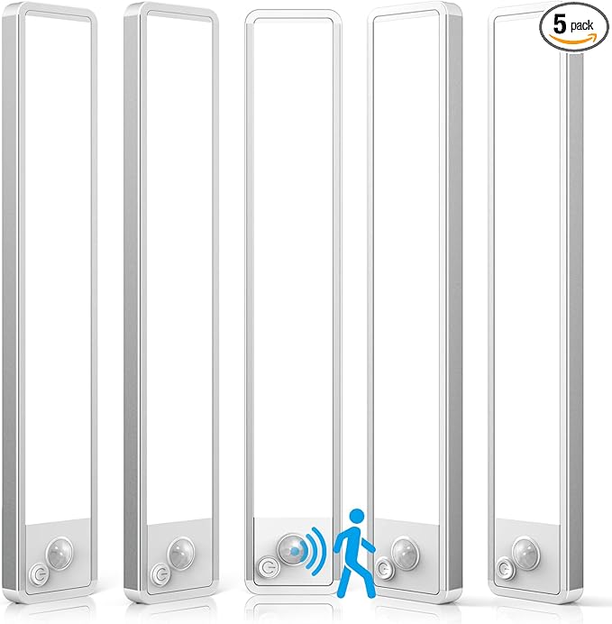 5 Pack Under Cabinet Lighting Wireless 2200maAh Rechargeable LED Motion Sensor Magnetic Light Indoor Closet Lights for Kitchen, Stairs Cool White