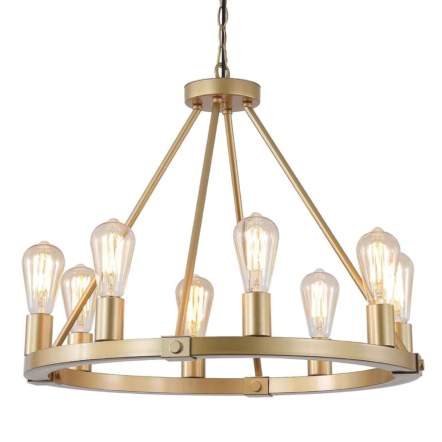 23.6“ 8 Lights Golden Wagon Wheel Chandelier, Large Luxury Kitchen Island Pendant Light for Living Dining Room Foyer Entryway,Height Adjustable,E26.