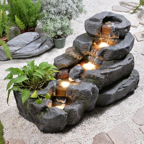 38.2" L Garden Water Fountain Outdoor Waterfall with LED Light