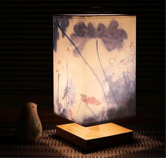 Japanese Lantern Bedside Bamboo Lamp - Table Lamp Japanese Decor Flower Lamp for Nightstand, Dresser, Living Room, Kids Room, Dorm, Office (Instructions + Lightbulb Included) (C)