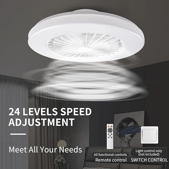Modern LED Ceiling Light with Fan, RGB Ceiling Fan Lights, Ceiling Fan with lamp, 24 Ventilation speeds, infinitely dimmable Light for Living Room, Bedroom, Office, 3000-5500 K (White &19" & RGB)