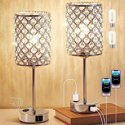 Sliver Crystal Table Lamps for Bedroom Set of 2 (2 Count)