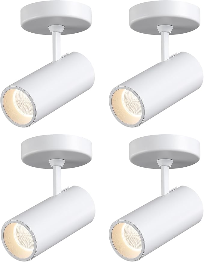 12W LED Dimmable Ceiling Spotlight Indoor - Adjustable Surface Accent Lamp for Home Corridor, Painting, Warm White 3000K, CRI 97 Anti-Glare Picture Artwork Spot Light, White Finish, 4 Packs