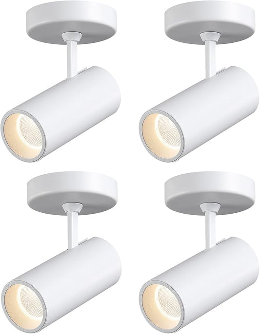 12W LED Dimmable Ceiling Spotlight Indoor - Adjustable Surface Accent Lamp for Home Corridor, Painting, Warm White 3000K, CRI 97 Anti-Glare Picture Artwork Spot Light, White Finish, 4 Packs