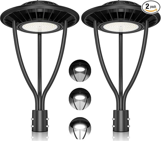 2 PCS 100W LED Post Top Lights with Photocell, DLC ETL Listed Outdoor Pole Light Fixture 14000 LM, 5000K LED Lamp Post Light, IP65 Commercial Street Area Lighting for Parking Lot Yard Garden, 120-277V