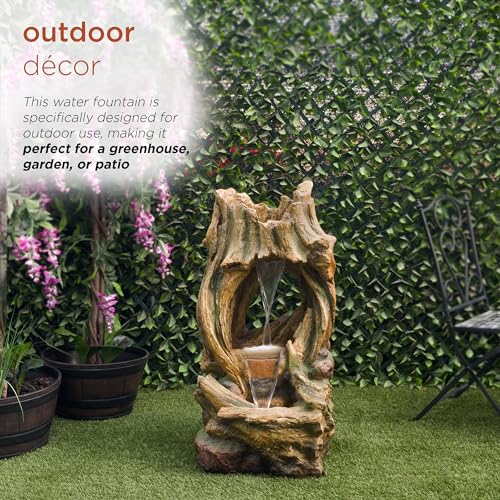 40" Tall Open Tree Trunk Floor Fountain with Cool White LED Lights