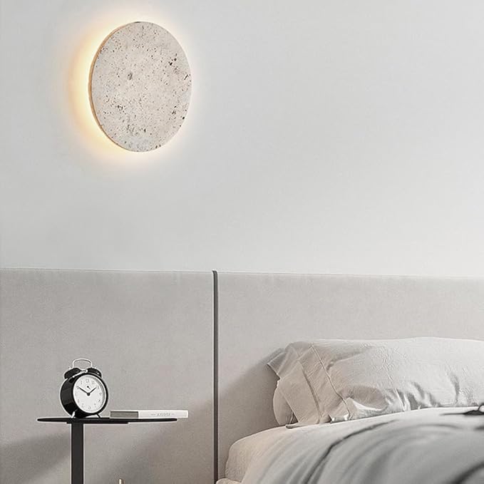 Nordic Style Postmodern Yellow Travertine Wall Sconce - Retro Wabi Sabi LED Light Fixture for Bedroom, Living Room, B&B Aisle - Natural Stone Art Lamp (30cm)