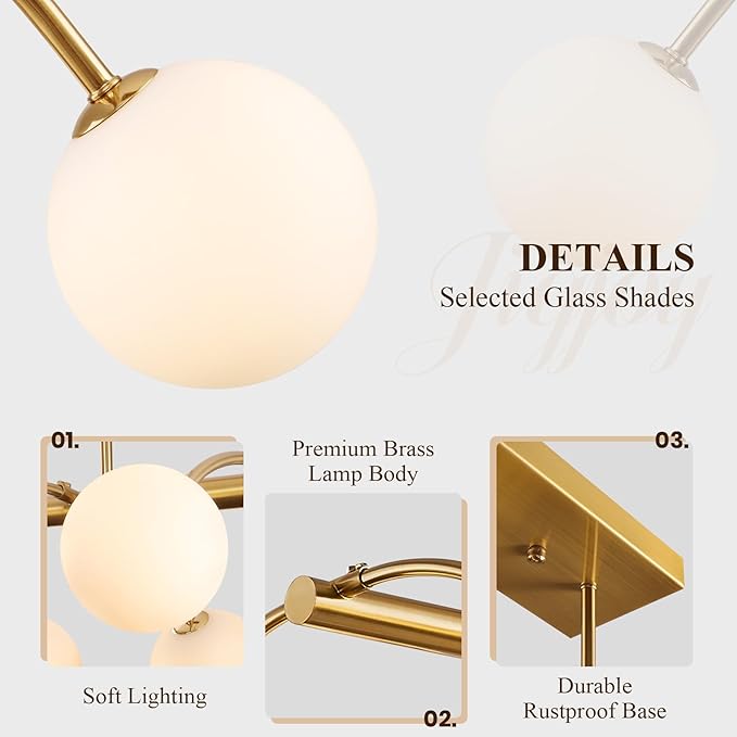 Modern Globe Kitchen Island Lights,Mid Century Bubble Glass Island Light Fixture,8-Light Gold Sputnik Chandeliers,Milk Glass Chandelier for Dining Room,Living Room,Bedroom