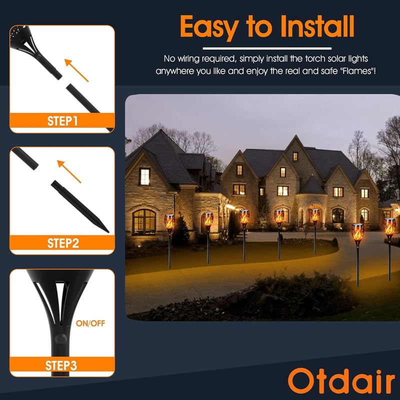 43" Solar Torch Lights Outdoor with Flickering Flame for Halloween (8 Count)