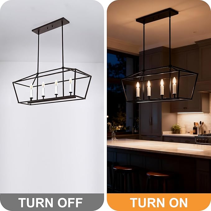 4-Light Kitchen Island Pendant Lighting Fixture, Farmhouse Dining Room Chandelier Over Table, Oil Rubbed Bronze & E12 Bulb Base