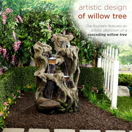 WIN1398 Outdoor Cascading Willow Tree Floor Fountain with Cool White LED Lights