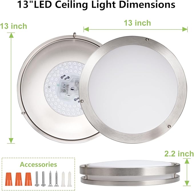 13 Inch Led Ceiling Light Fixture - 4 Pack 36W Flush Mount Ceiling Lights dimmable 3600LM 3000K/3500K/4000K/5000K/6000K Luxurious Nickel for Kitchen Hallway Stairwell Bedroom Bathroom - Aura Lighting