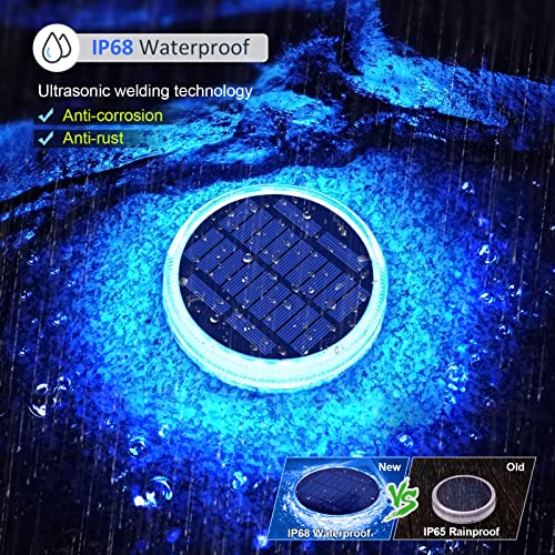 Blue Solar Lights for Outside Stick on Dock Deck Step Solar Powered (4 Count)