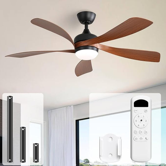 Sofucor 52 Inch Ceiling Fans with Lights and Remote, Outdoor Ceiling Fan with Light 6-Speed 3 CCT 3-Timer, Low Profile Ceiling Fan 5 Blade Reversible DC Motor for Living Room Bedroom Patio