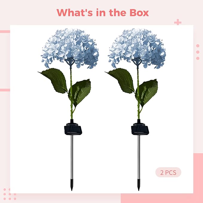Outdoor Waterproof Hydrangea Stake Lamp, Flower Landscape Light For Lawns, 2 Pcs Garden Solar Flower Lights, In Blue