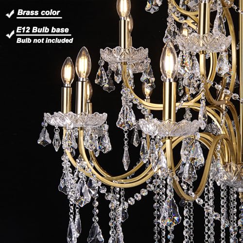 Large Antique French Country Brass Color Crystal Chandelier 3