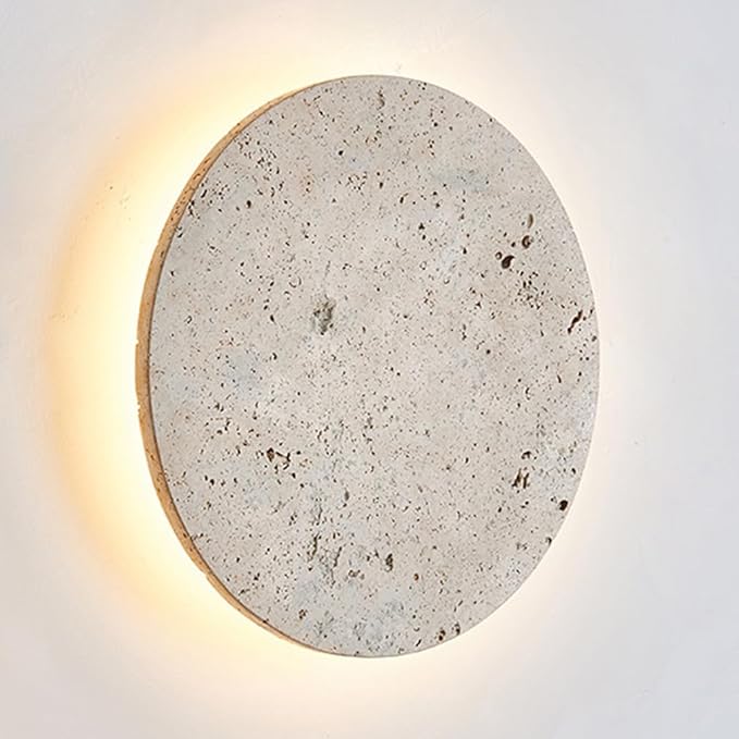 Nordic Style Postmodern Yellow Travertine Wall Sconce - Retro Wabi Sabi LED Light Fixture for Bedroom, Living Room, B&B Aisle - Natural Stone Art Lamp (23cm)