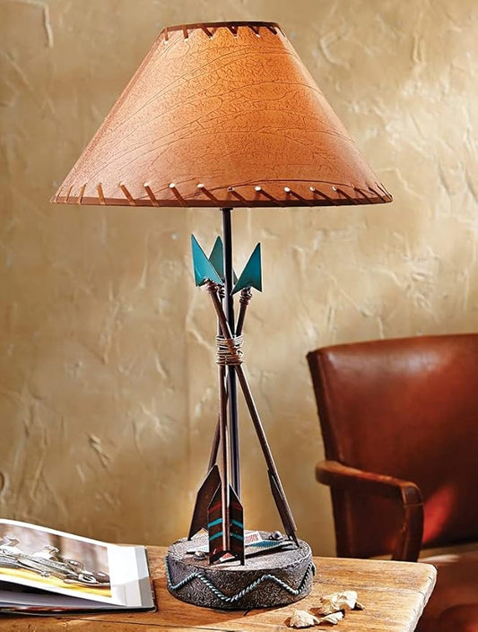 BLACK FOREST DECOR Southwest Arrow Table Lamp – Rustic 26" Cabin Desk Light with Turquoise Accents