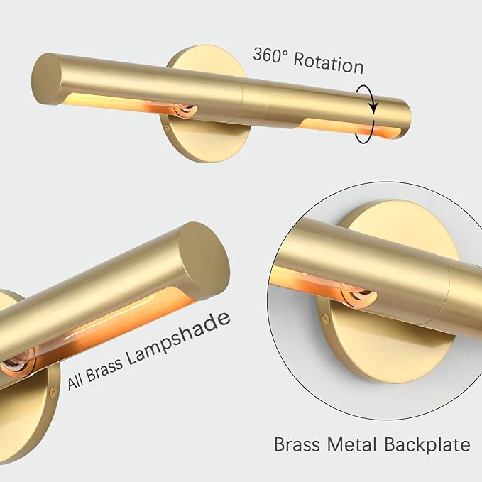 2 Lights Brass Bathroom Vanity Light Fixtures, Modern Metal Shade Wall Sconce, Bathroom Sconces Wall Lighting, Room Decor Picture Light, Wall Lights for Mirror, Living Room, Hallway
