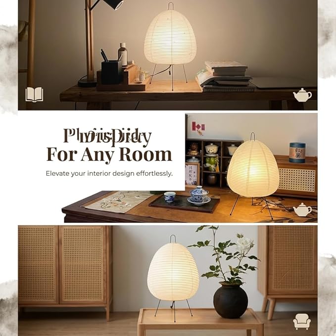Rice Paper Lantern Lamp, 3-Tier Snowman Shape Wabi Sabi Decor Lamp, Soft Ambient Light Fixture with Metal Stand for Home Bedroom Living Room Apartment Decor (Teardrop Shape)