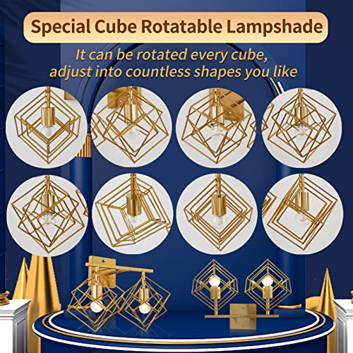 Bathroom Vanity Light with 2 Bulbs Bathroom Light Fixtures Over Mirror with Rotatable 2 Cube Shades Modern Wall Mounted Brushed Brass