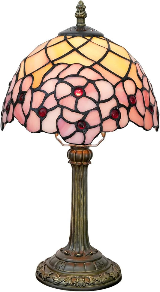 Tiffany Lamp Stained Glass Table Lamp 8X8X14 Inches Desk Reading Light Decor Beside Bedroom Living Room Home (H-1055- Cherry Blossom) - Aura Lighting