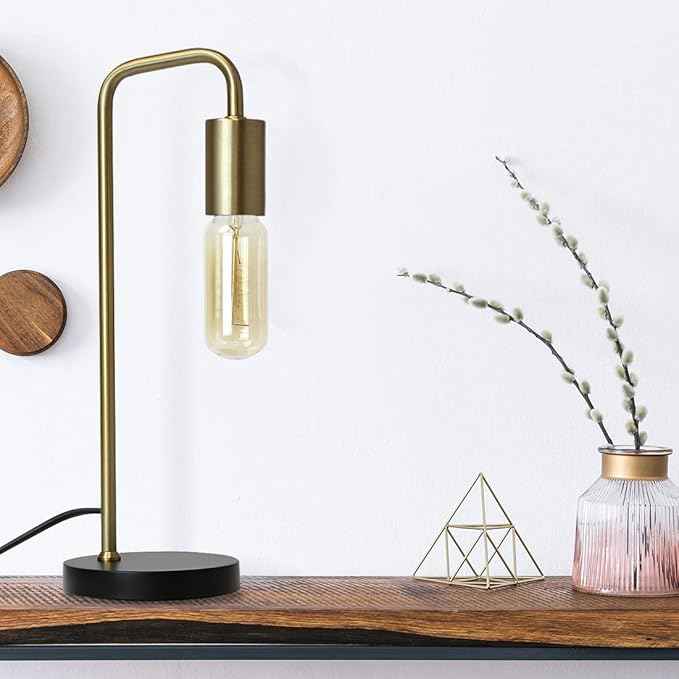 O’Bright Industrial Desk Lamp, 100% Metal Lamp, UL Certified Ceramic E26 Socket, Minimalist Design for Home Decoration, Table Lamp for Bedroom/Office/Dorm, ETL Listed, Gold-Black