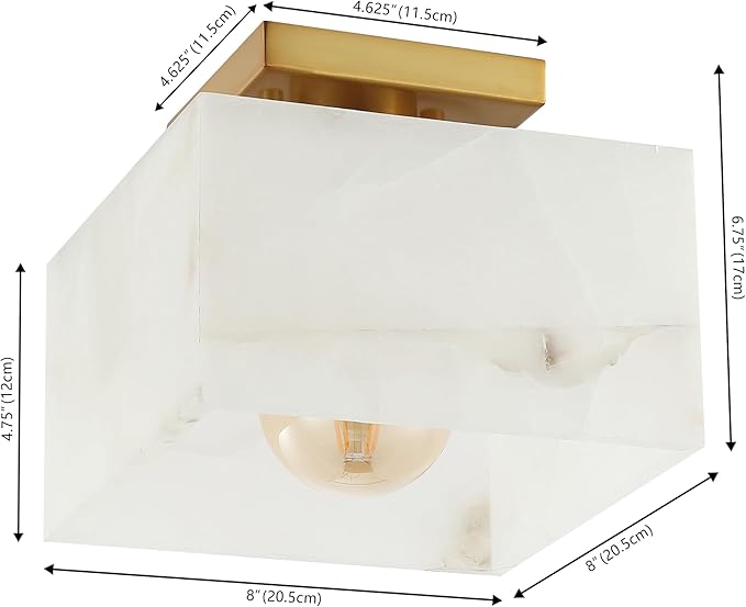 JONATHAN Y 5" White Marbling/Brass Gold Modern 1-Light Semi Flush Mount Ceiling Light for Bedroom, Cube White Alabaster Marble Shade, Mid-Century Minimalist Fixture, LED Bulb Included (JYL1203A)