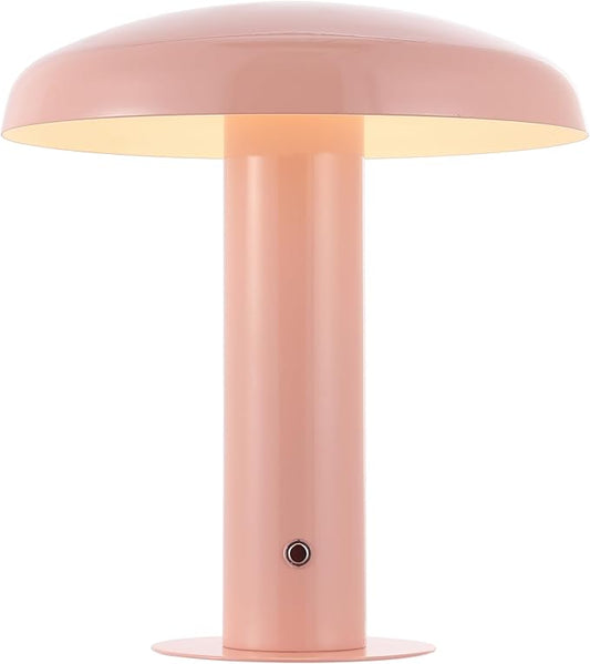 JONATHAN Y 11" Pink Rechargeable LED Mushroom Table Lamp, Cordless Portable Dimmable Mid-Century Modern Accent Lamp, with Metal Shade, Touch Sensor (JYL7114E)