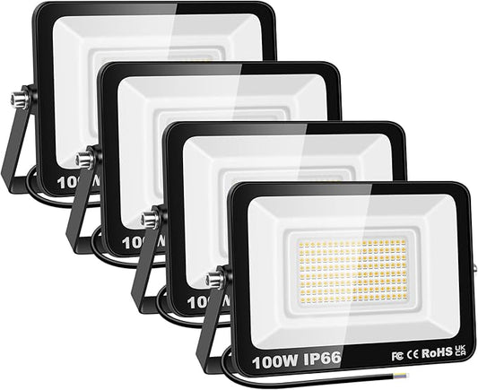 Willpower 4 Pieces 100W LED Flood Lights,9000lm Outdoor Security Lights,IP66 Waterproof Outside Lamp 6000K White Spot Light 110V Exterior Lighting for Yard Backyard House Court Stadium Parking