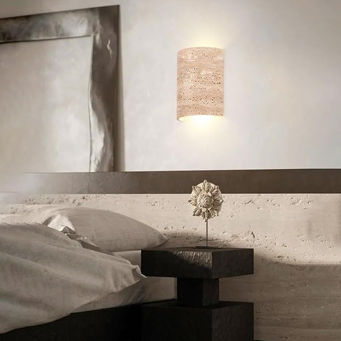 Japanese Style Wabi-Sabi Art Lighting Fixture, Yellow Travertine Wall Sconce, Natural Stone LED Wall Lamp, Mid Century Marble Wall Mounted Light for Bedroom Living Room Entryway Hallway