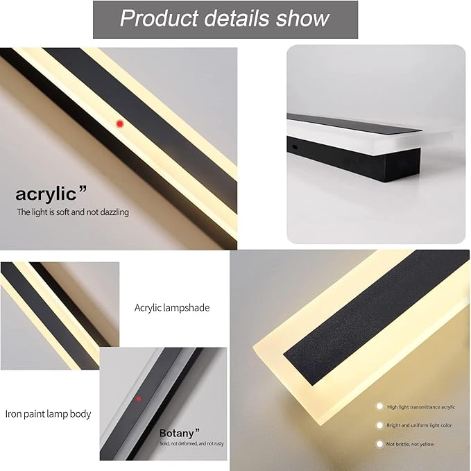 1 Pack 47INCH Long Outdoor LED Wall Light,38W Waterproof IP65 Warm White 110V led Wall Mount Lighting Fixture Rectangular Black Garage Wall Lights Elegant Frosted White Acrylic Anti Rust